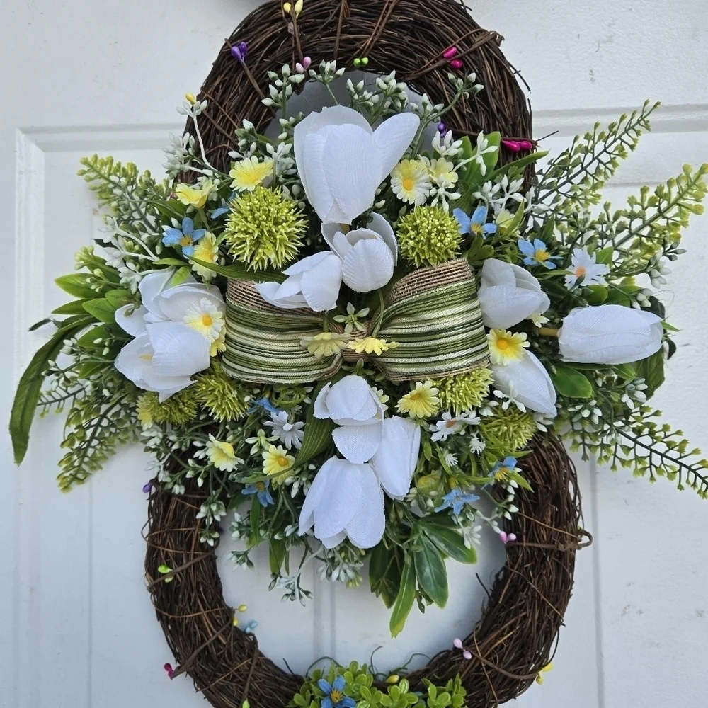 Handmade Yellow and Green Easter Bunny Wreath